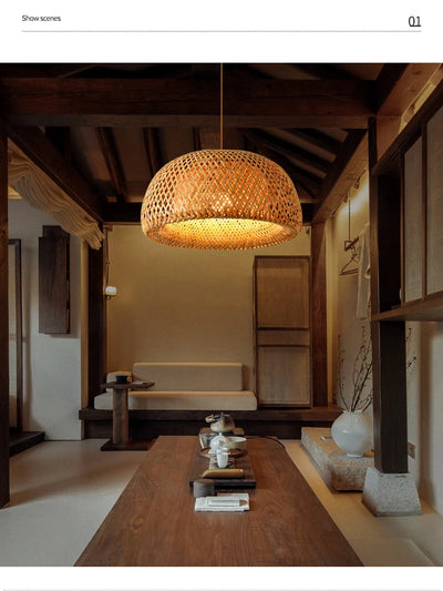 Bamboo Pendant Light with Hand Knit Design - Smarsty