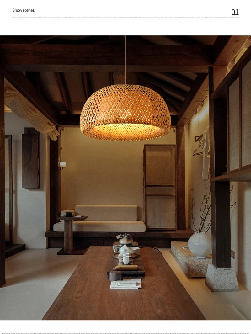 Bamboo Pendant Light with Hand Knit Design - Smarsty