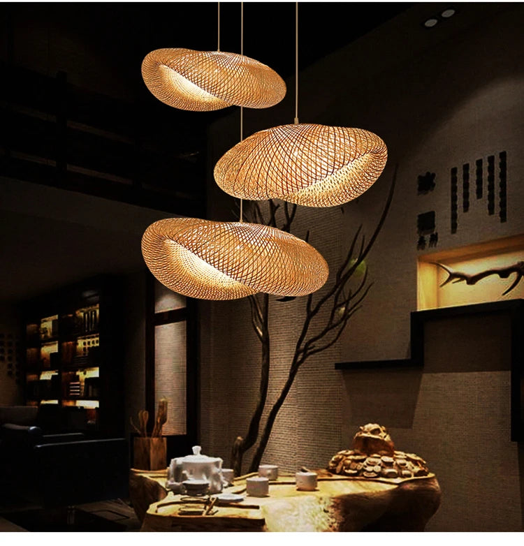 Bamboo Pendant Light with Hand Knit Design - Smarsty