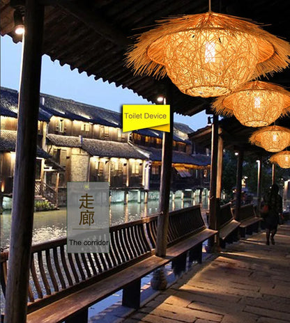 Bamboo Pendant Light with Hand Knit Design - Smarsty