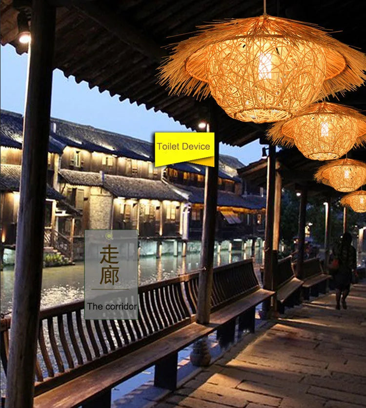 Bamboo Pendant Light with Hand Knit Design - Smarsty