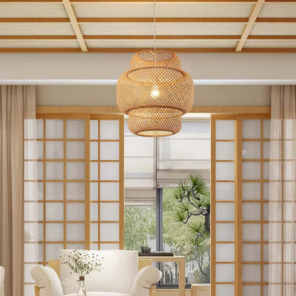 Bamboo Pendant Light with Hand Knit Design - Smarsty