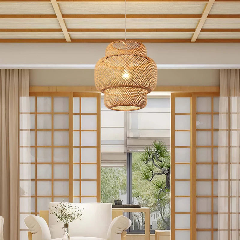 Bamboo Pendant Light with Hand Knit Design - Smarsty