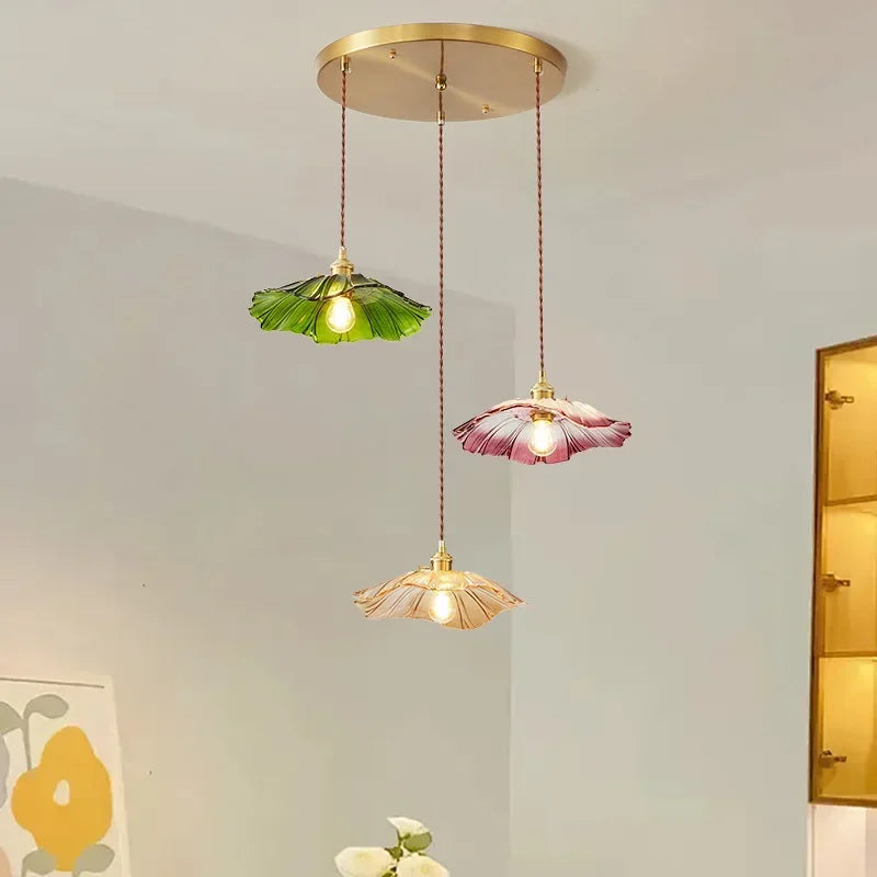 Retro Floral Glass Pendant Lamp for Elegant Home Decor - Smarsty