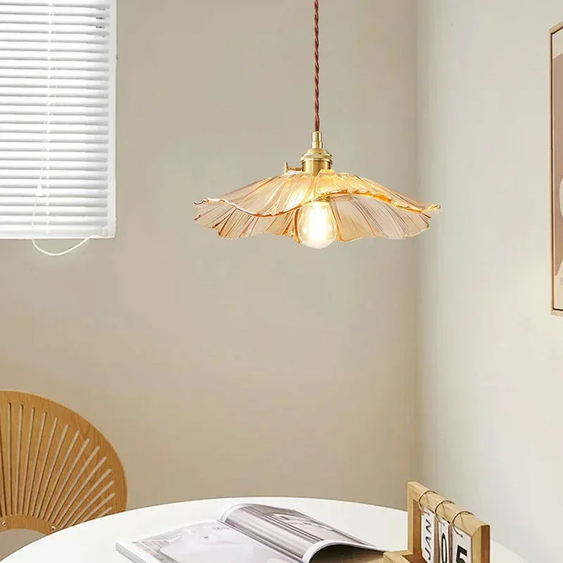 Retro Floral Glass Pendant Lamp for Elegant Home Decor - Smarsty