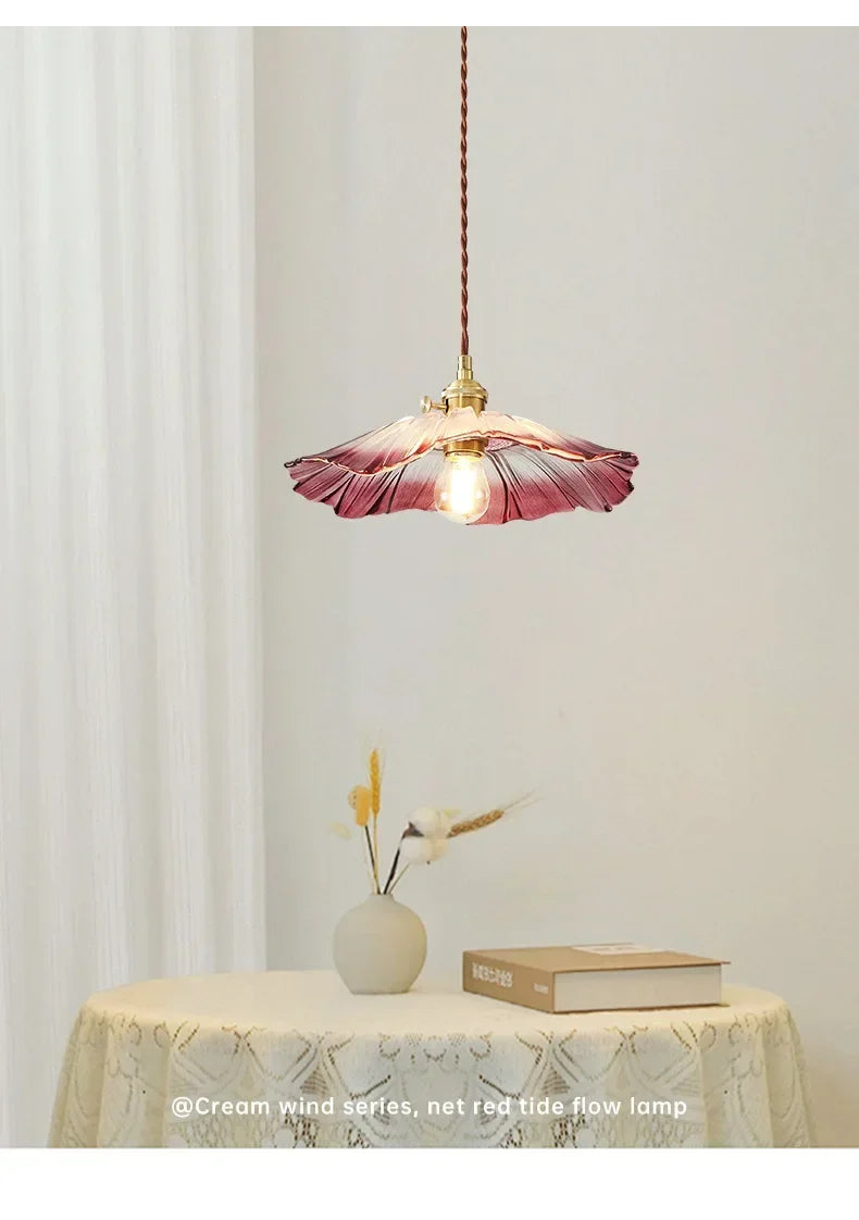 Retro Floral Glass Pendant Lamp for Elegant Home Decor - Smarsty