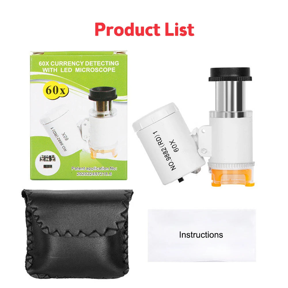 60X Illuminated Portable Microscope With LED Light - Smarsty