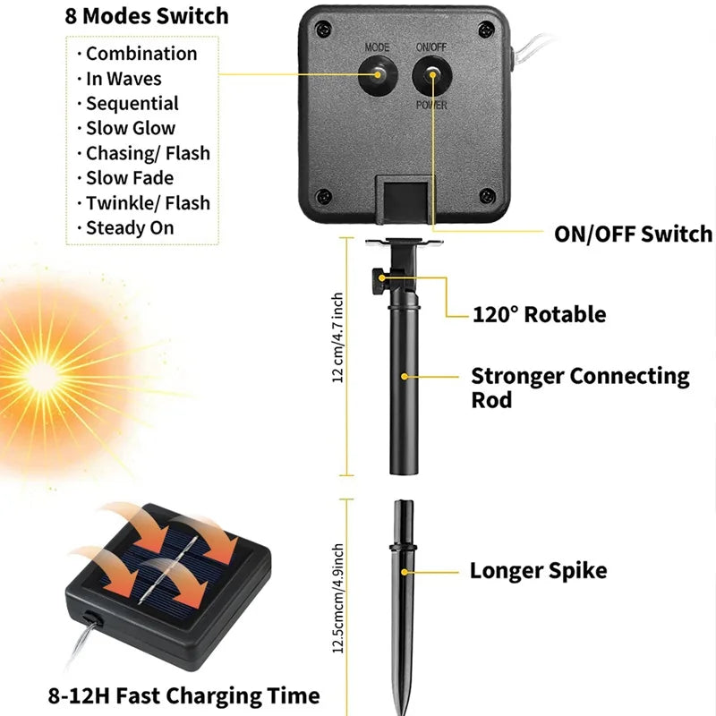 Solar Rope Lights with 8 Light Modes for Outdoor Decor - Smarsty