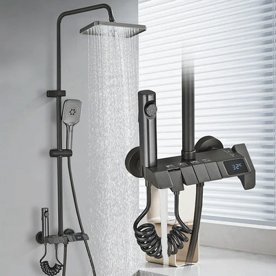 Rozin Black Smart Digital Shower Faucet Set with Rainfall Feature - Smarsty