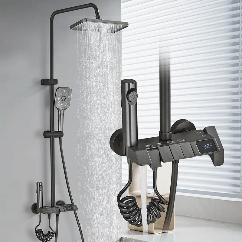 Rozin Black Smart Digital Shower Faucet Set with Rainfall Feature - Smarsty