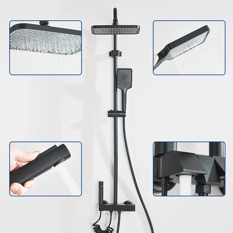 Rozin Black Smart Digital Shower Faucet Set with Rainfall Feature - Smarsty