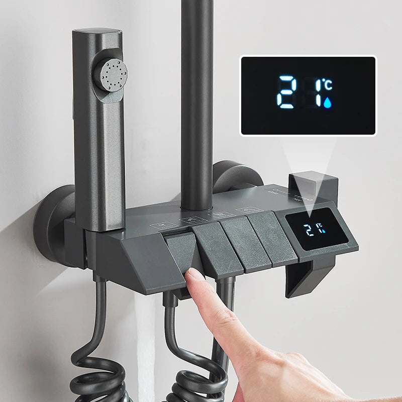 Rozin Black Smart Digital Shower Faucet Set with Rainfall Feature - Smarsty