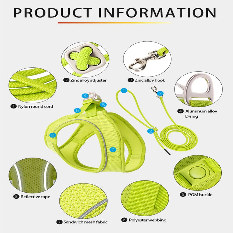 Adjustable Reflective Dog Harness Leash Set for Small Dogs - Smarsty