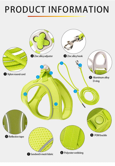 Adjustable Reflective Dog Harness Leash Set for Small Dogs - Smarsty