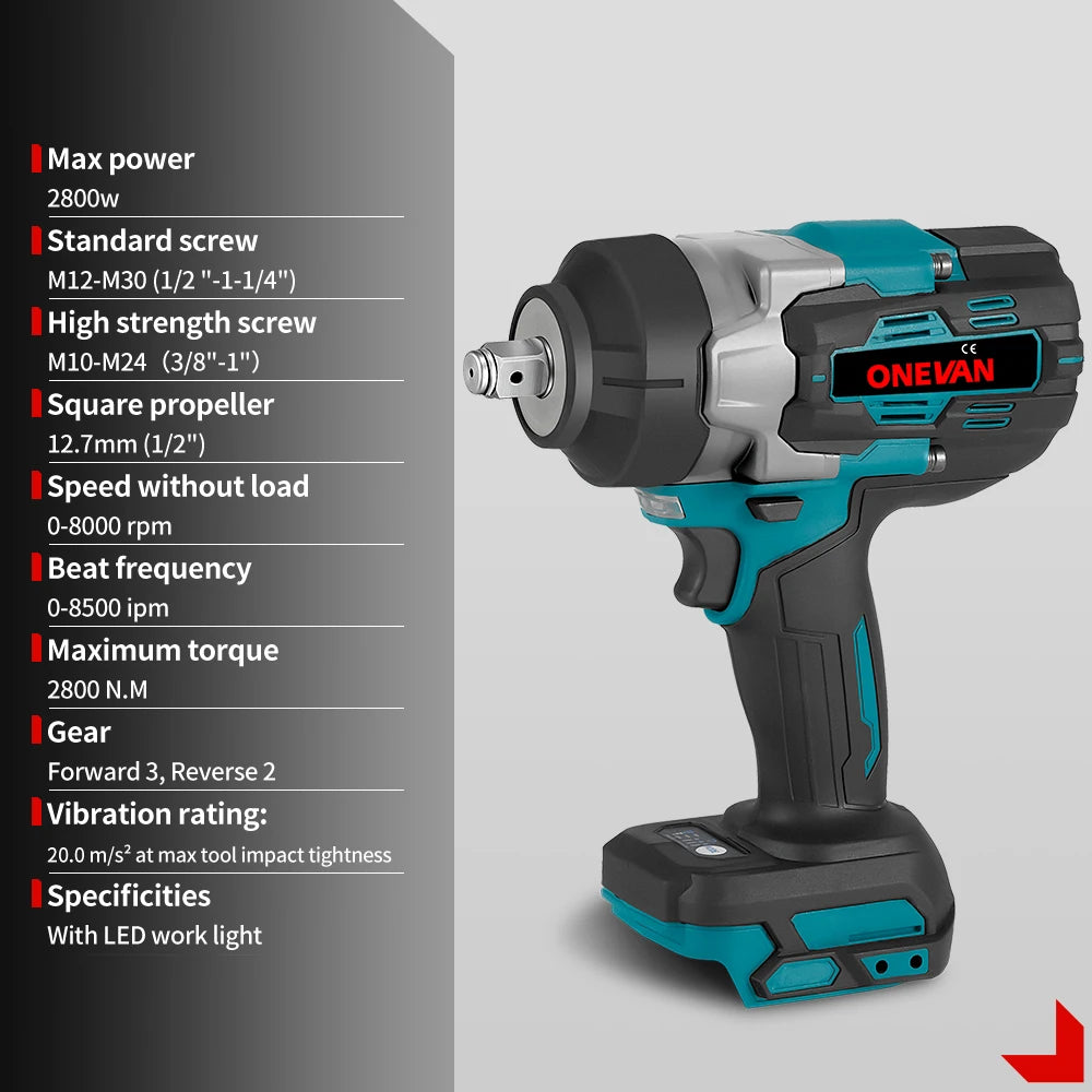 Onevan Brushless Electric Impact Wrench 2800N.M Torque - Smarsty