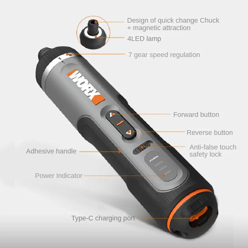 Worx 4V Mini Cordless Screwdriver Set with USB Rechargeable Feature - Smarsty