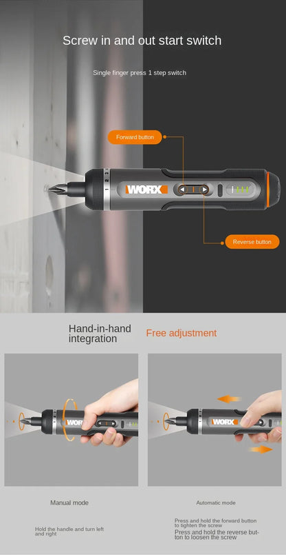 Worx 4V Mini Cordless Screwdriver Set with USB Rechargeable Feature - Smarsty