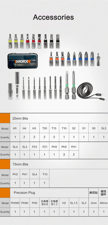 Worx 4V Mini Cordless Screwdriver Set with USB Rechargeable Feature - Smarsty