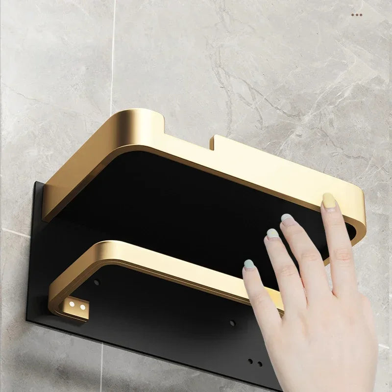 Black Gold Wall Mount Toilet Paper Holder with Shelf - Smarsty