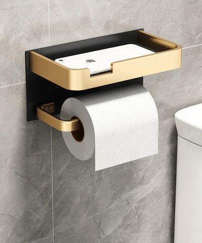 Black Gold Wall Mount Toilet Paper Holder with Shelf - Smarsty