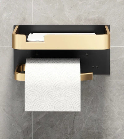 Black Gold Wall Mount Toilet Paper Holder with Shelf - Smarsty