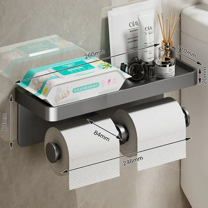 Black Gold Wall Mount Toilet Paper Holder with Shelf - Smarsty