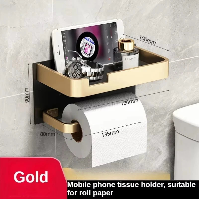 Black Gold Wall Mount Toilet Paper Holder with Shelf - Smarsty