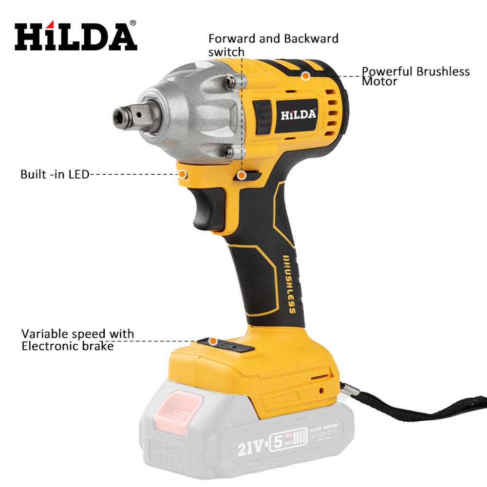 HILDA 21V Cordless Electric Impact Wrench for DIY Projects - Smarsty