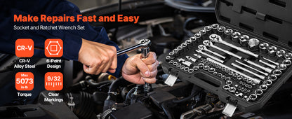 SucceBuy Socket Set 86 Pieces 3/8 1/4 1/2in Drive Socket and Ratchet Set SAE Metric Mechanic Tool Kit with Ratchet Wrench