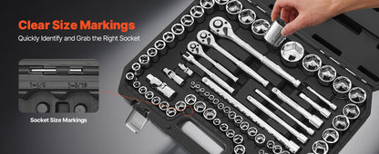 SucceBuy Socket Set 86 Pieces 3/8 1/4 1/2in Drive Socket and Ratchet Set SAE Metric Mechanic Tool Kit with Ratchet Wrench
