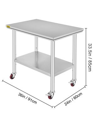 SucceBuy Stainless Steel Kitchen Worktable shelves Commercial Work Bench Table with Caster Wheels for Home Restaurant Storage - Smarsty