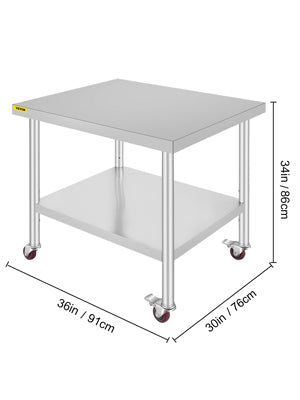 SucceBuy Stainless Steel Kitchen Worktable shelves Commercial Work Bench Table with Caster Wheels for Home Restaurant Storage - Smarsty