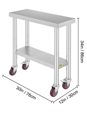SucceBuy Stainless Steel Kitchen Worktable shelves Commercial Work Bench Table with Caster Wheels for Home Restaurant Storage - Smarsty