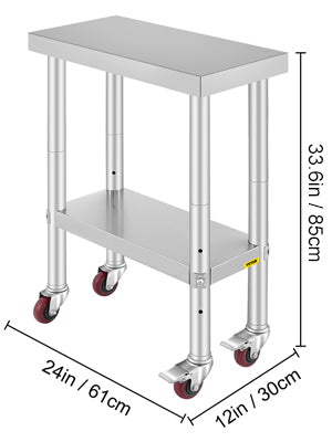 SucceBuy Stainless Steel Kitchen Worktable shelves Commercial Work Bench Table with Caster Wheels for Home Restaurant Storage - Smarsty