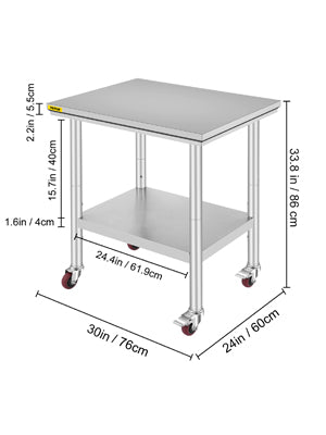 SucceBuy Stainless Steel Kitchen Worktable shelves Commercial Work Bench Table with Caster Wheels for Home Restaurant Storage - Smarsty