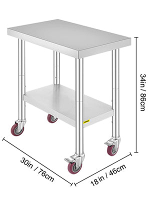 SucceBuy Stainless Steel Kitchen Worktable shelves Commercial Work Bench Table with Caster Wheels for Home Restaurant Storage - Smarsty
