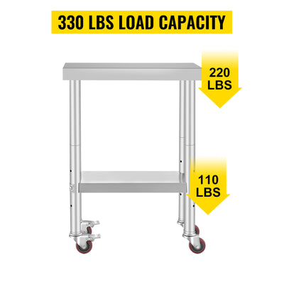 SucceBuy Stainless Steel Kitchen Worktable shelves Commercial Work Bench Table with Caster Wheels for Home Restaurant Storage - Smarsty