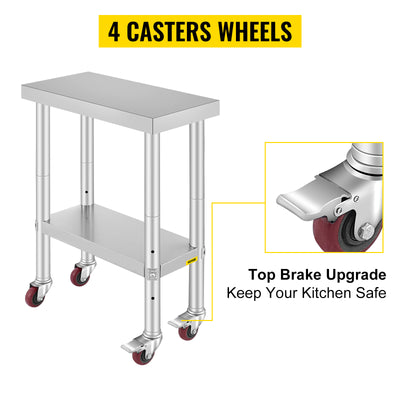 SucceBuy Stainless Steel Kitchen Worktable shelves Commercial Work Bench Table with Caster Wheels for Home Restaurant Storage - Smarsty
