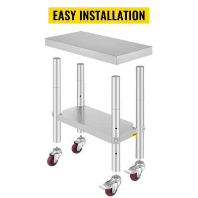 SucceBuy Stainless Steel Kitchen Worktable shelves Commercial Work Bench Table with Caster Wheels for Home Restaurant Storage - Smarsty