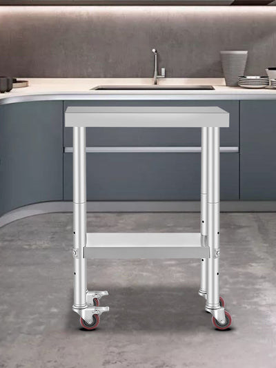 SucceBuy Stainless Steel Kitchen Worktable shelves Commercial Work Bench Table with Caster Wheels for Home Restaurant Storage - Smarsty