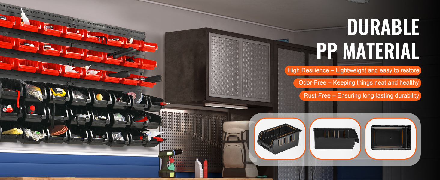 SucceBuy 48pcs Parts Storage Bins Wall Mounted Garage Containers with Wall Panels Tool Organizer for Nuts Bolts Screws Nails