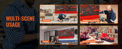 SucceBuy 30Bin Wall Mounted Storage Bins Parts Rack Organizer Garage with Wall Panels Hooks Plastic Shop Tool for Screw Nails