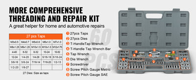 SucceBuy Tap and Die Set 40PCs 60PCs 80PCs 110/116PCs Metric SAE Standard Bearing Steel Taps and Dies Essential Threading Tool - Smarsty