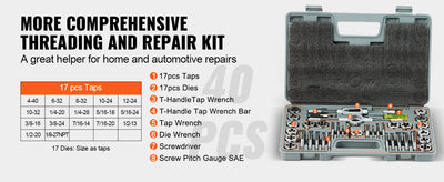 SucceBuy Tap and Die Set 40PCs 60PCs 80PCs 110/116PCs Metric SAE Standard Bearing Steel Taps and Dies Essential Threading Tool - Smarsty