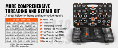 SucceBuy Tap and Die Set 40PCs 60PCs 80PCs 110/116PCs Metric SAE Standard Bearing Steel Taps and Dies Essential Threading Tool - Smarsty