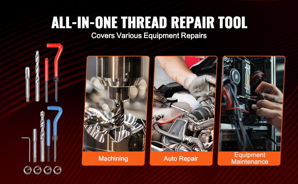 SucceBuy Helicoil Thread Repair Kit SAE Metric Rethreading Tool Kit HSS Drill Bits Thread Inserts Breakoff Installation Tools