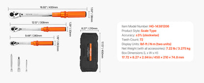 SucceBuy 1/2" 1/4" 3/8" Mechanical Torque Wrench Set Precision Pointer Hand Tools Torque Wrench Mechanical Car Repair Tool