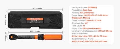 SucceBuy 1/2" 1/4" 3/8" Mechanical Torque Wrench Set Precision Pointer Hand Tools Torque Wrench Mechanical Car Repair Tool