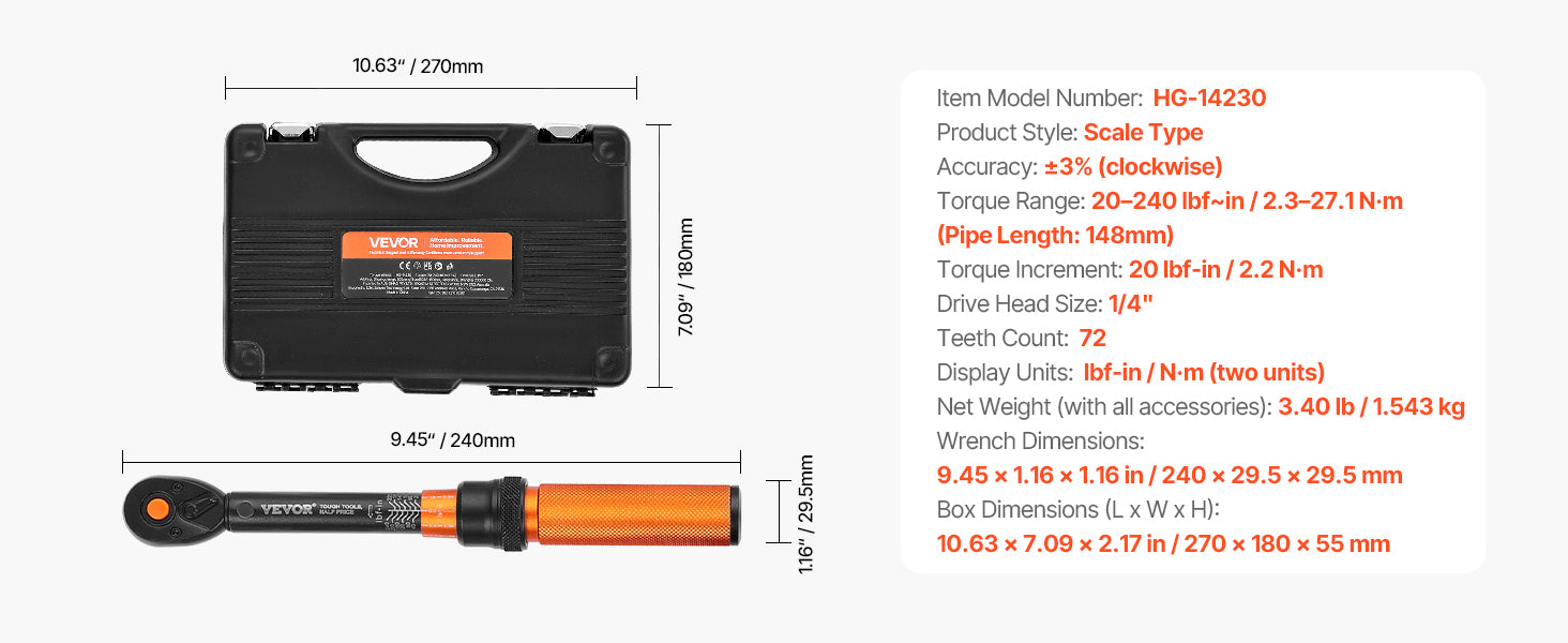 SucceBuy 1/2" 1/4" 3/8" Mechanical Torque Wrench Set Precision Pointer Hand Tools Torque Wrench Mechanical Car Repair Tool