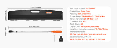 SucceBuy 1/2" 1/4" 3/8" Mechanical Torque Wrench Set Precision Pointer Hand Tools Torque Wrench Mechanical Car Repair Tool - Smarsty